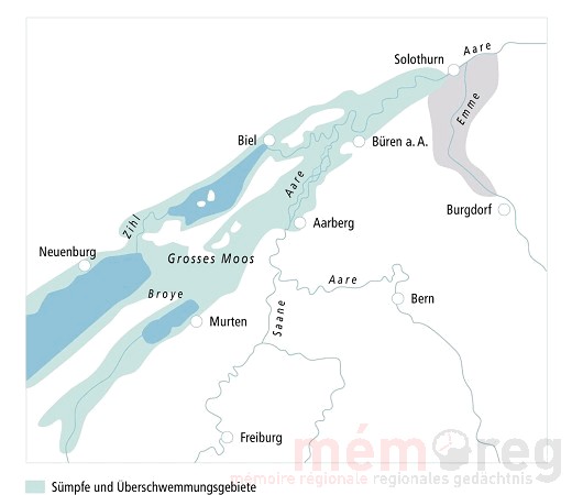Das Seeland vor der ersten Juragewässerkorrektion