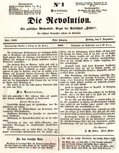 Die Revolution - die erste Ausgabe der von Johann Philipp Becker publizierten Zeitung