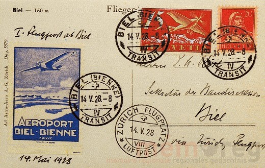 Luftpostbrief ab Biel, 1928