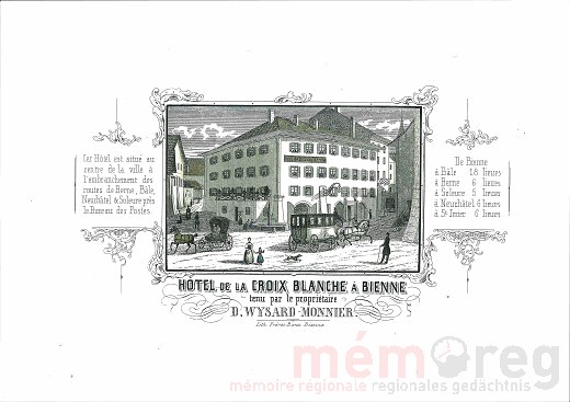 Das Hotel Weisses Kreuz in Biel , um 1850