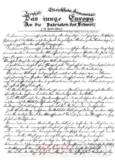 Le document fondateur de l'organisation La Jeune Europe, en 1834
