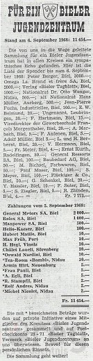 Sammlung für ein Bieler Jugendzentrum, 1968