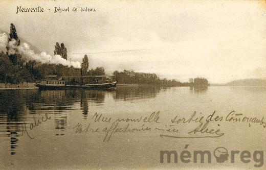 Abfahrt des Dampfschiffs J.J. Rousseau in La Neuveville, um 1905