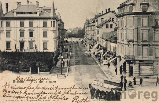 Das Rösslitram am Zentralplatz in Biel, um 1900