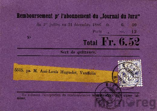 La facture du «Journal du Jura», en 1886