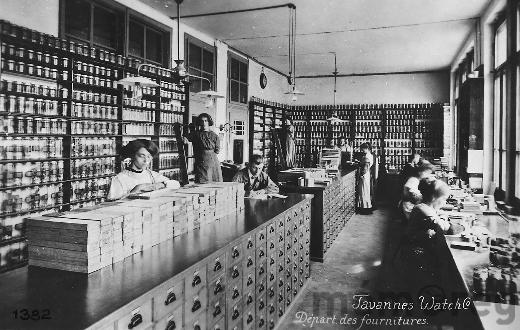Le Département des fournitures de la «Tavannes Watch et Cie», à Tavannes, vers 1910