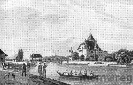 Hafen und Schloss Nidau um 1830