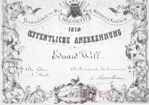 Anerkennungsurkunde der Primarschule von Biel, 1870